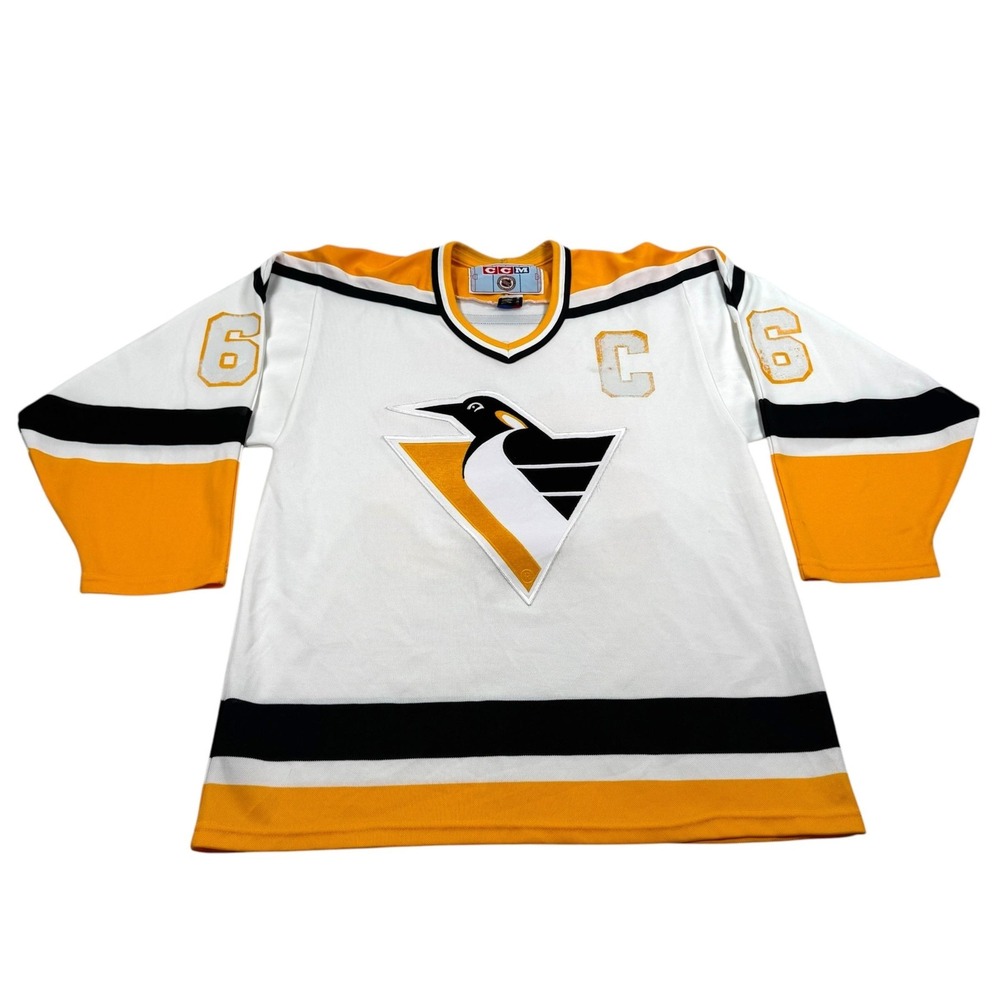 Vintage Pittsburgh Penguins Jersey Mens Medium White NHL Hockey CCM Lemieux 66